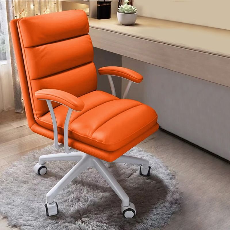 Art Deco Lifting Swivel Amber Color Rawhide Task Chair with Swivel Wheels and Armrest, Orange, White, Latex