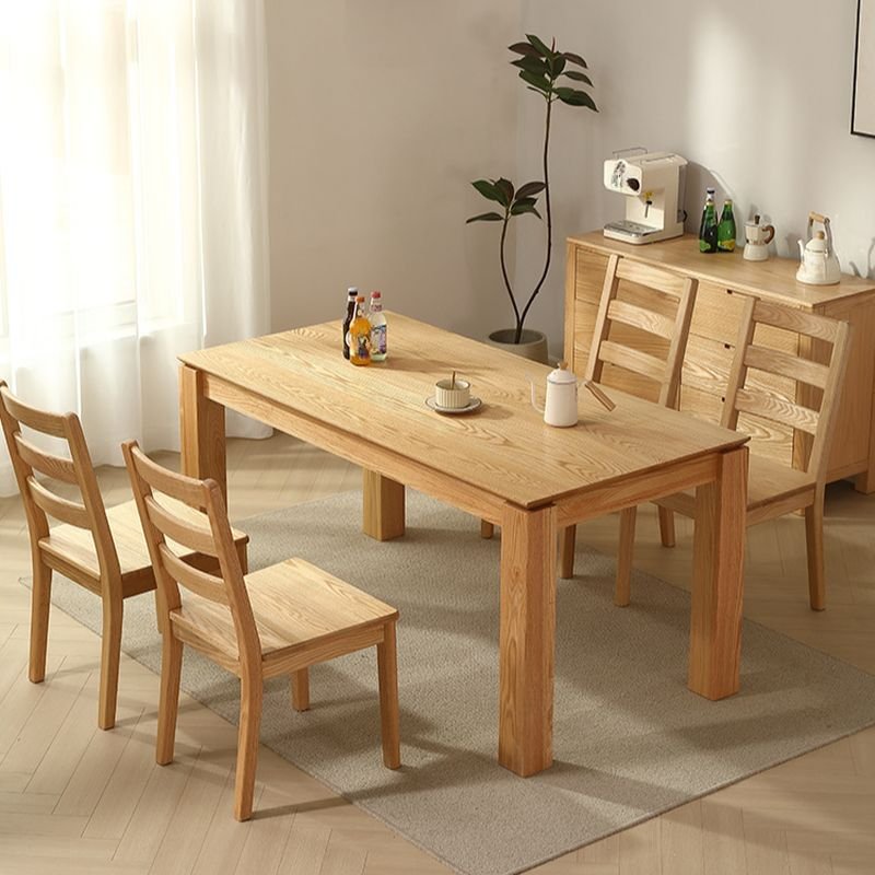Casual Sand Dining Table Set with 4-leg Oak Table and Ladderback Chairs, Table & Chair(s), 5 Piece Set, 86.6"L x 35.4"W x 29.5"H