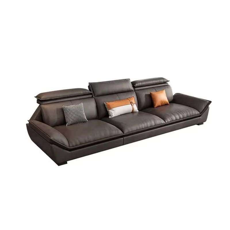 Art Deco Straight Horizontal Sponge Filled Sofa in Dark Gray with Flared Arm & Cushion Back, Tech Cloth, 102"L x 33.5"W x 35"H