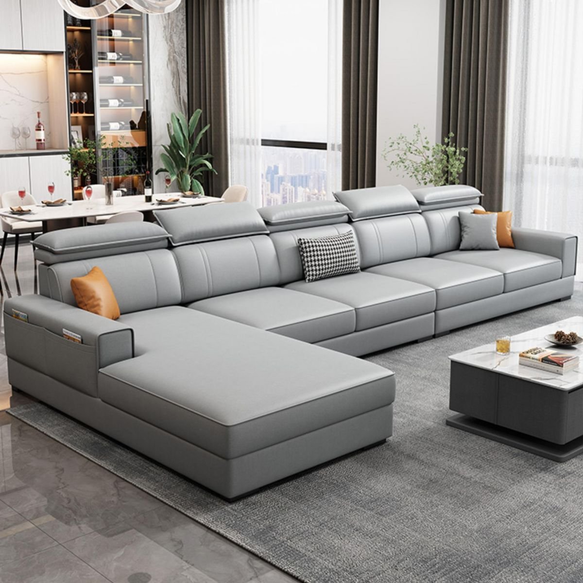 Cushion Back Water Resistant Large Over 109 Inches In Grey Tech Cloth Sectional Sofa Chaise - Left Tech Cloth 152"L x 71"W x 37"H