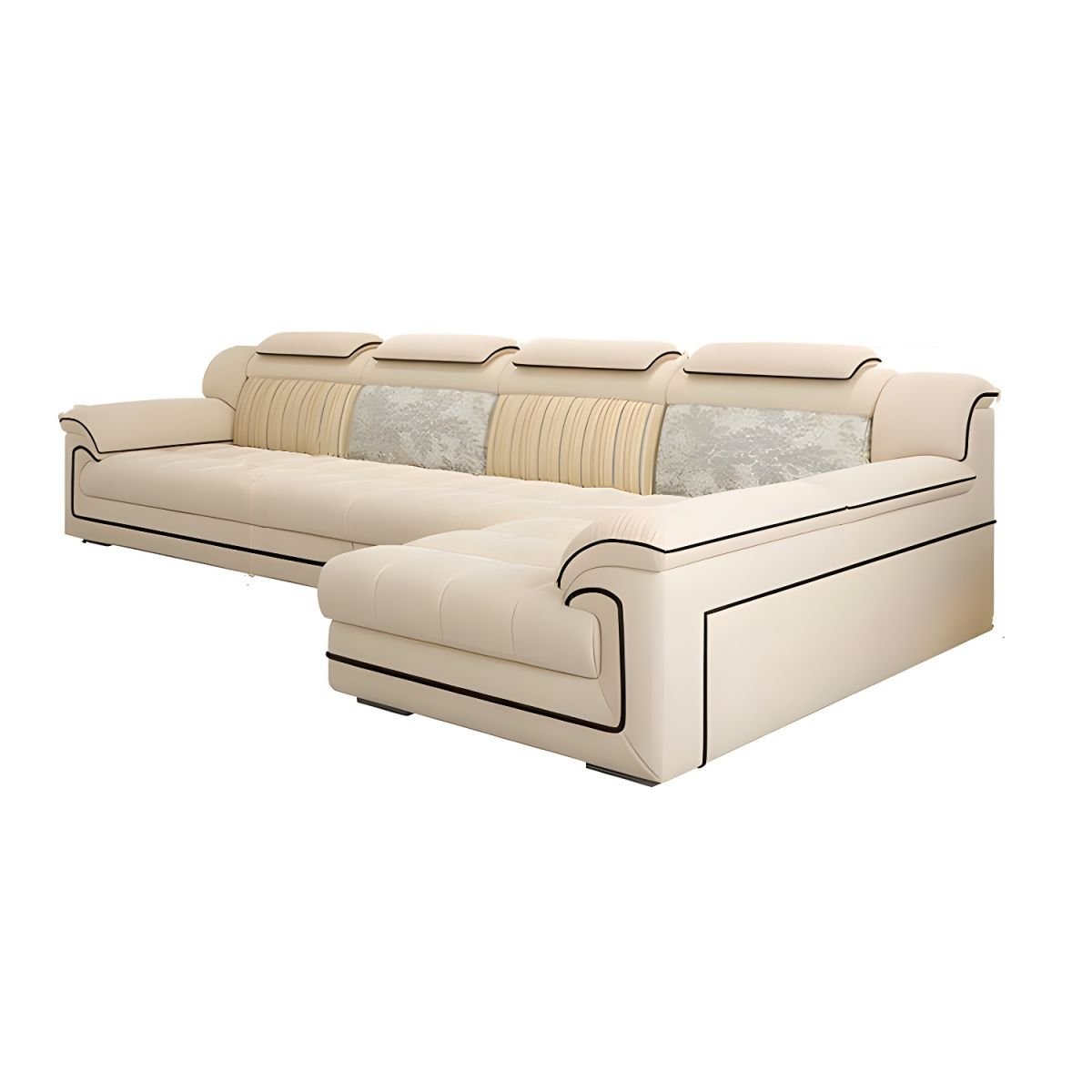 Contemporary L-Shaped Sofa & Chaise in Off-White with Pillow Top Arm - 141"L x 69"W x 40.5"H Flannel