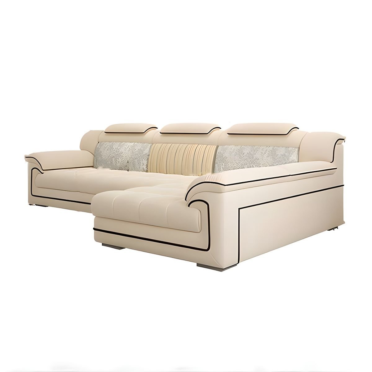 Contemporary L-Shaped Sofa & Chaise in Off-White with Pillow Top Arm - 111"L x 69"W x 41"H Flannel