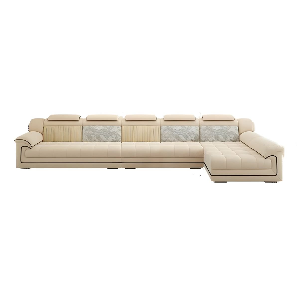 Contemporary L-Shaped Sofa & Chaise in Off-White with Pillow Top Arm - 170"L x 69"W x 41"H Flannel