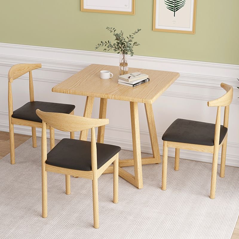 4-piece Square Dining Table Set in Amber Wood with a Tabletop in Engineered Wood and Upholstered Chairs, Table & Chair(s), 23.6"L x 23.6"W x 29.5"H
