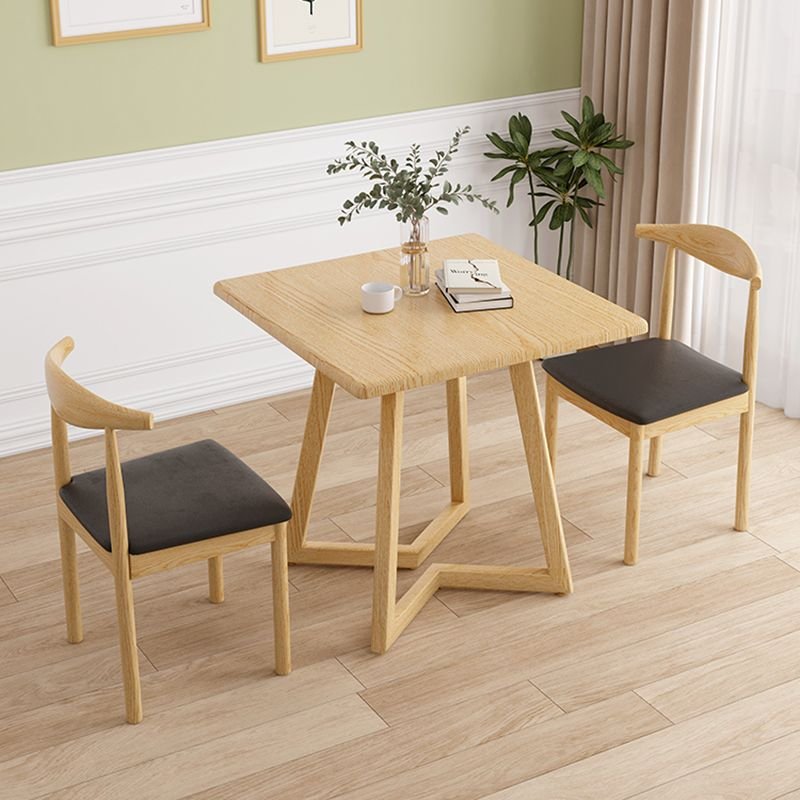3-piece Square Dining Table Set in Neutral Wood Tone with Upholstered Chairs and a Tabletop in Composite Wood for 2, Table & Chair(s), 27.6"L x 27.6"W x 29.5"H