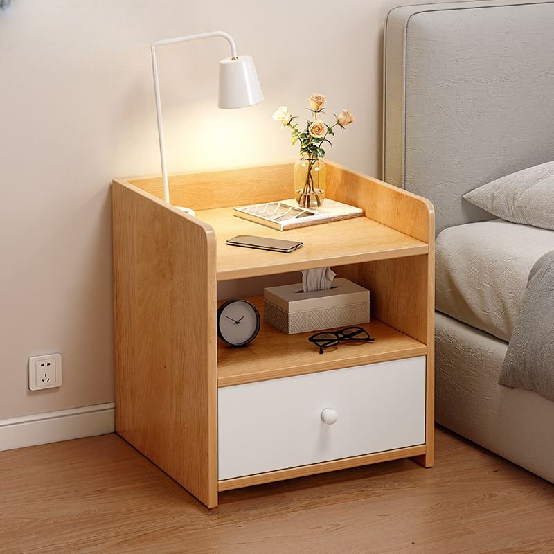 1 Drawer Organic Modern Manufactured Wood Open Shelf Nightstand, Maple, Without Locks, 14"L x 12"W x 18"H