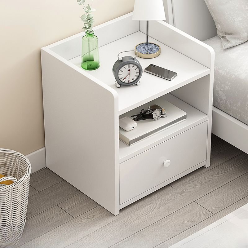 1 Drawer Organic Modern Engineered Wood Open Shelf Nightstand, Warm White, Without Locks, 14"L x 12"W x 18"H