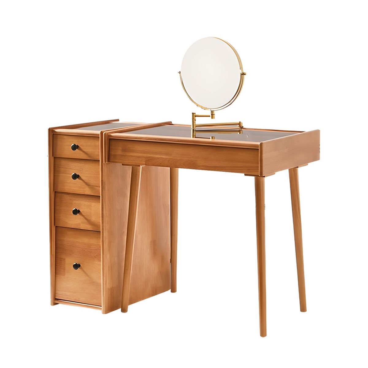 Modern Simple Style Small Dressing Table Lumber Natural Finish with Adjustable Mirror, Makeup Vanity & Mirror