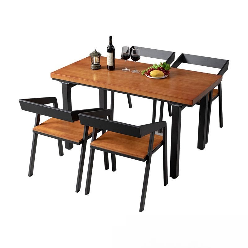 Antique Wood Slab Rectangle Dining Table Set with Metal Base for Seats 4, 5 Piece Set, 47.2"L x 23.6"W x 29.5"H, 29.1"H x 20.5"W x 20.5"D, Table & Chair(s)