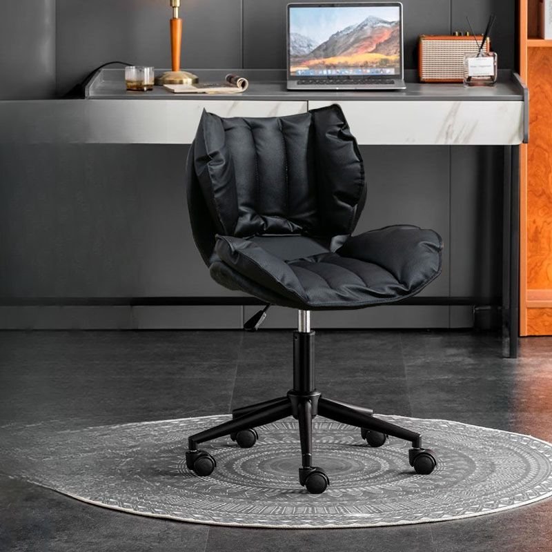 Art Deco Midnight Black Lifting Swivel Ergonomic Faux Leather Office Chairs with Caster Wheels, Black