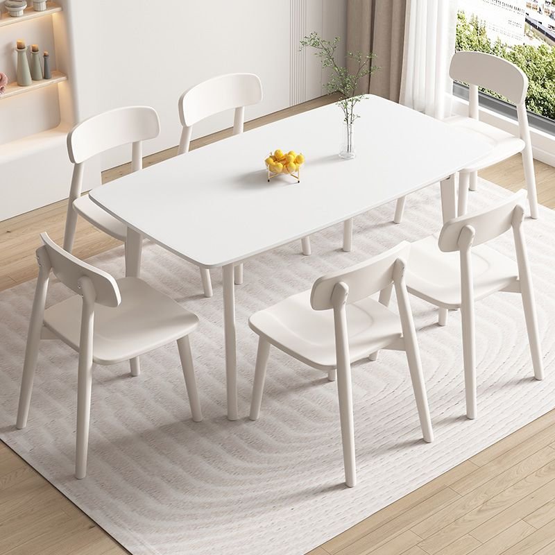 Casual Whitewood Dining Table Set for 6, White, 47.2"L x 27.6"W x 29.5"H, 7 Piece Set, Table & Chair(s)