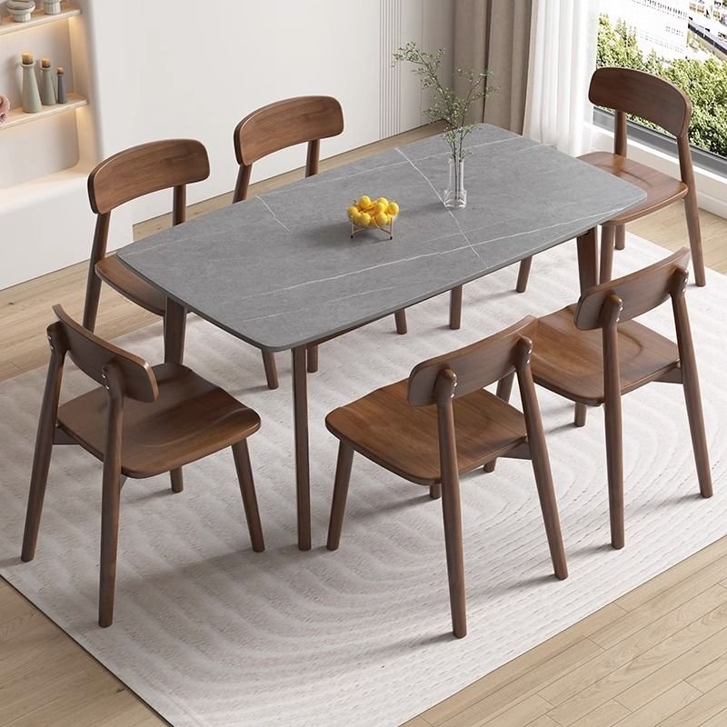 Casual Espresso Finish Dining Table Set for 6, Grey, 47.2"L x 27.6"W x 29.5"H, 7 Piece Set, Table & Chair(s)