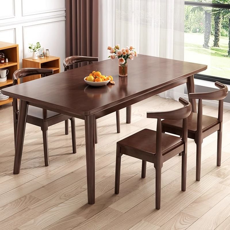 5 Piece Set Fixed Rectangle Dining Table Set with Four Legs, a Wood Top in Sepia and Back, Table & Chair(s), 51.2"L x 31.5"W x 29.5"H, 29.5"H x 18.5"W x 17.3"D