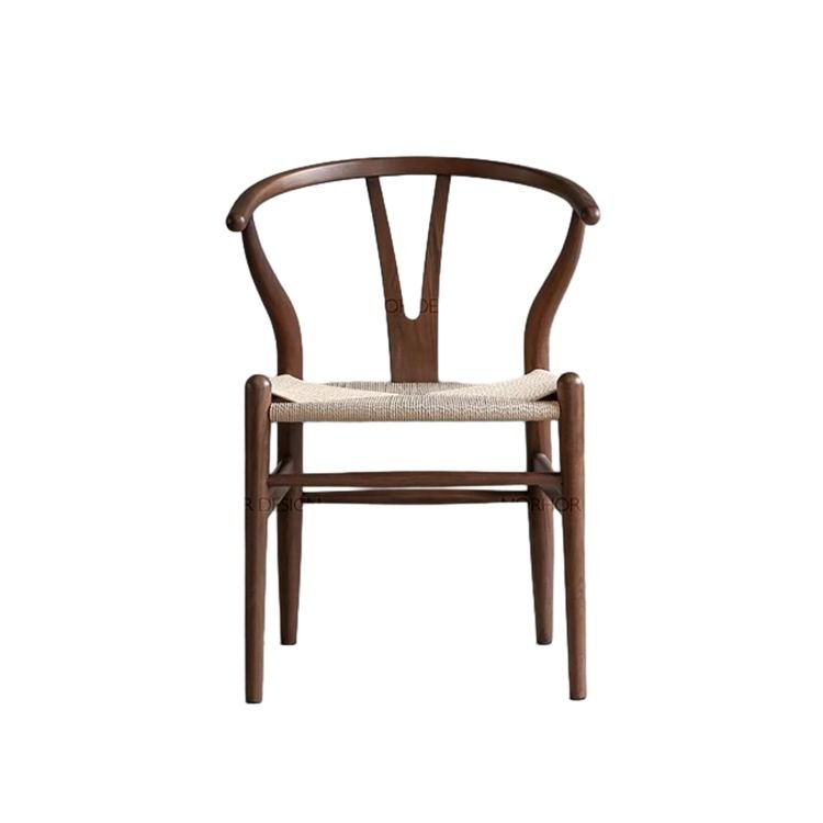 Balanced Side Chair with Forked Bone Back and Entwined Weave, Nut-Brown, Braided Rope