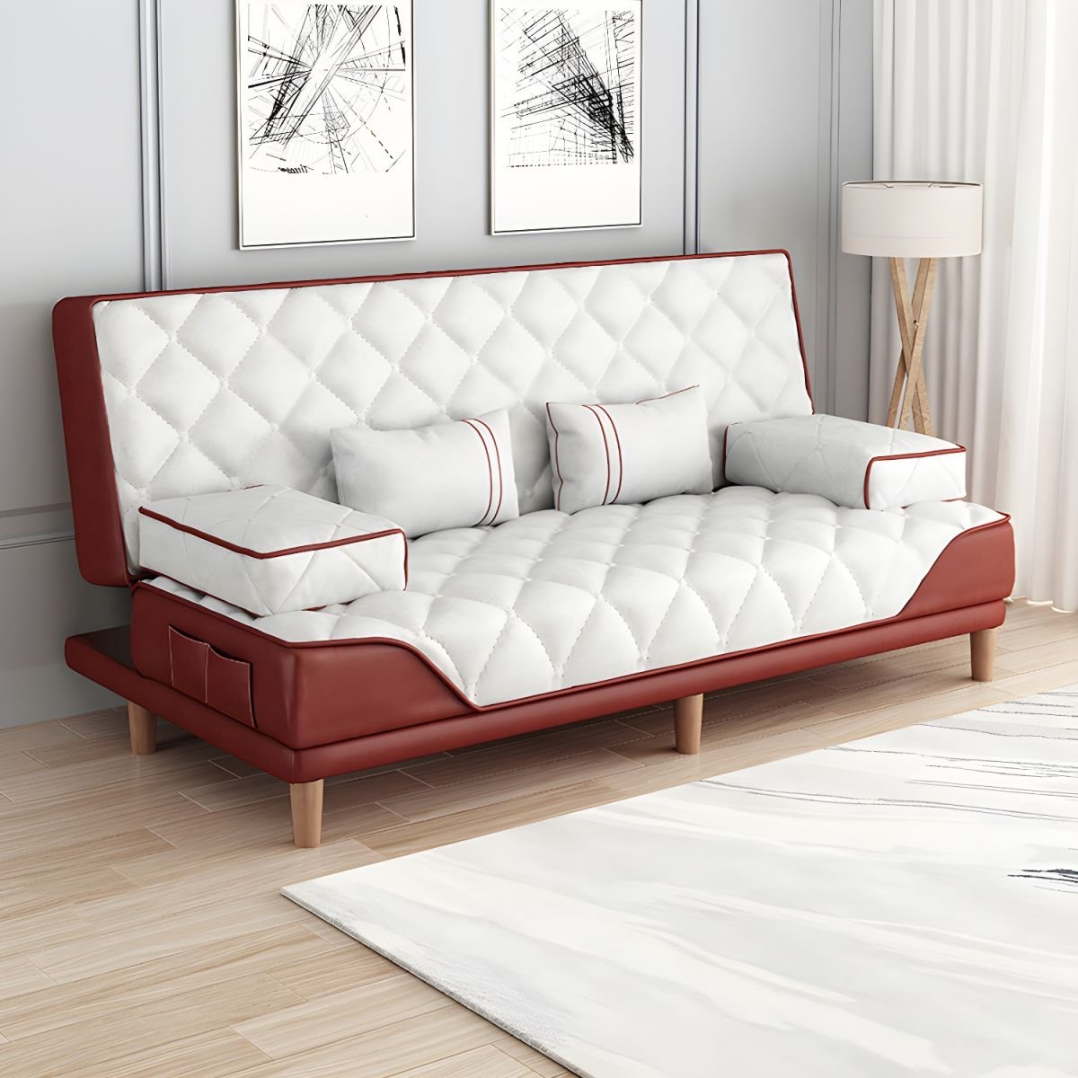 Contemporary Tight Back Convertible Sofa and Chaise with Pillow Top Arm - 47"L x 30"W x 34"H Red-White Tech Cloth
