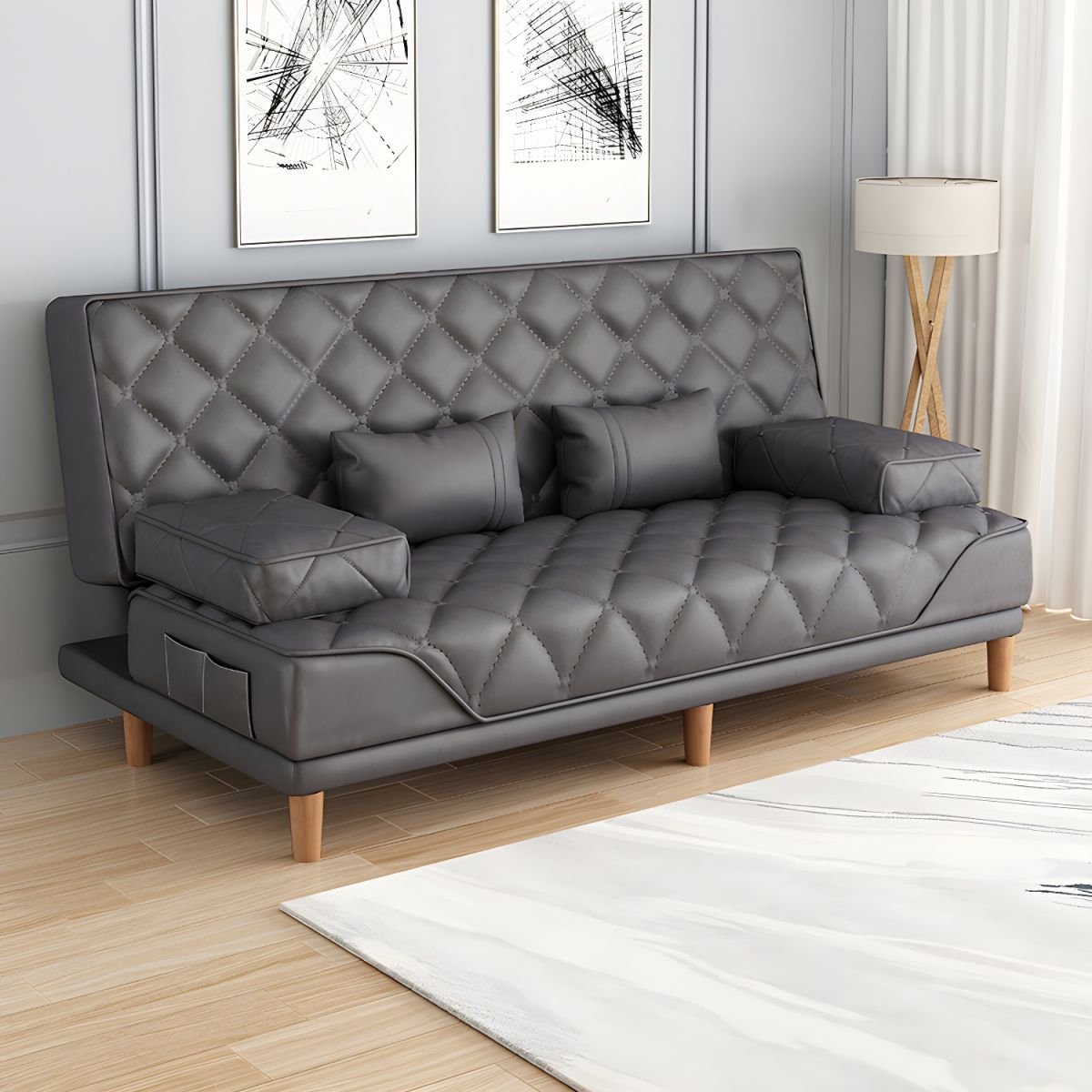 Contemporary Tight Back Convertible Sofa and Chaise with Pillow Top Arm - 47"L x 30"W x 34"H Dark Gray Tech Cloth