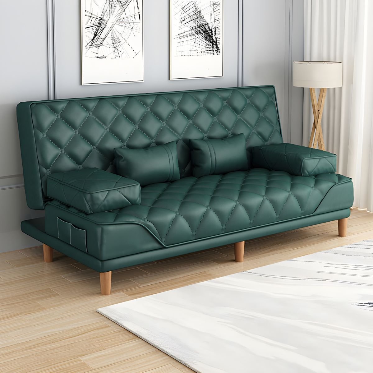 Contemporary Tight Back Convertible Sofa and Chaise with Pillow Top Arm - 47"L x 30"W x 34"H Blackish Green Tech Cloth