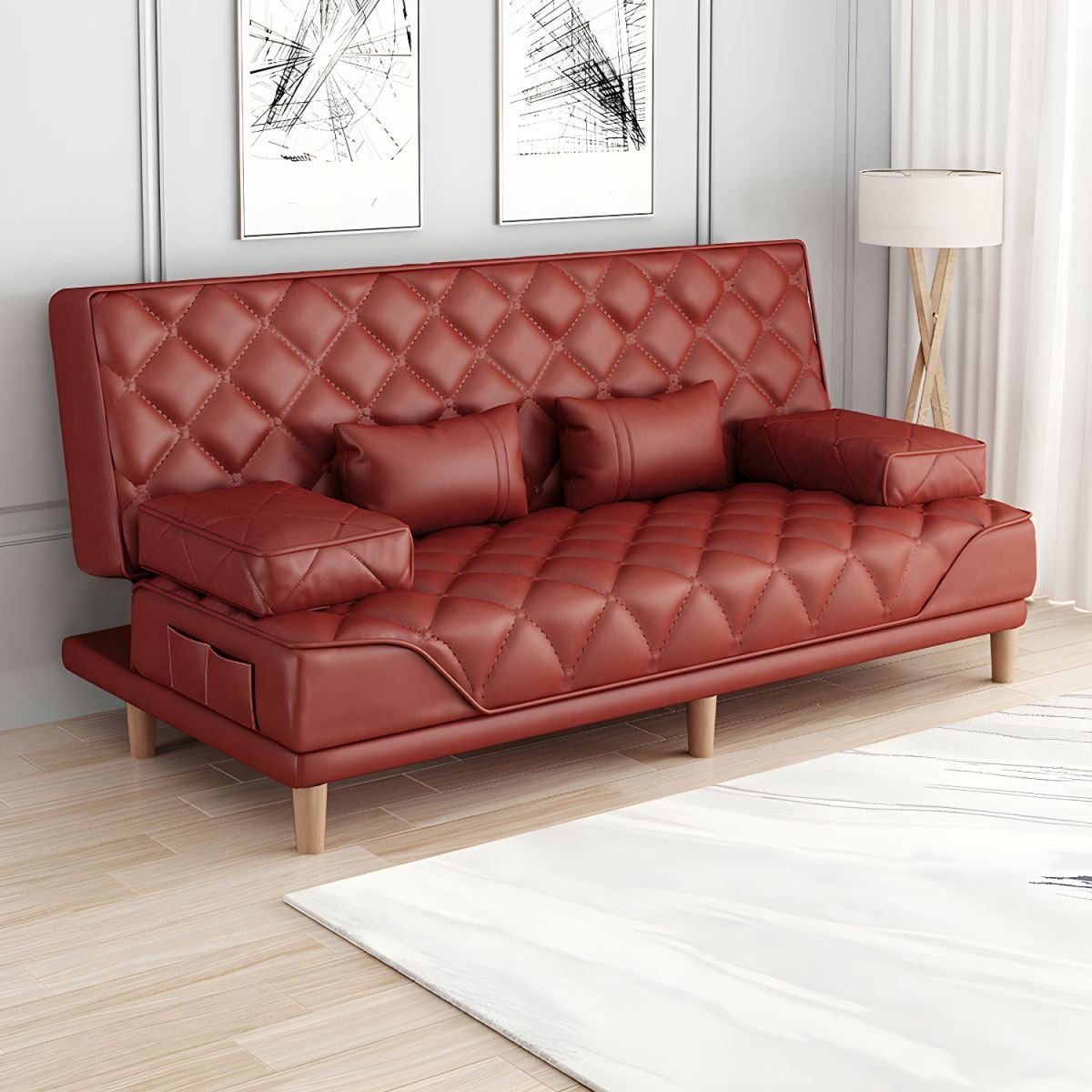 Contemporary Tight Back Convertible Sofa and Chaise with Pillow Top Arm - 47"L x 30"W x 34"H Red Tech Cloth