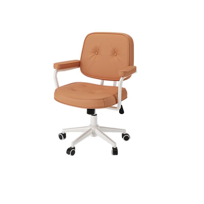 Casual Rotatable Lifting Ergonomic Orange Tufted PU Office Chairs with Fixed Arms and Casters, Tufted, Orange, White