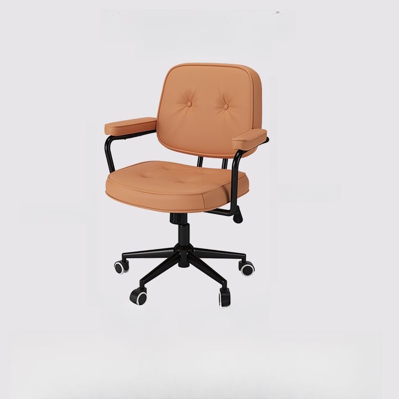 Minimalist Rotatable Lifting Ergonomic Orange Tufted Faux Leather Task Chair with Fixed Arms and Wheels, Tufted, Orange, Black