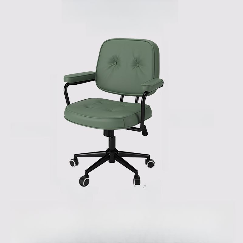 Art Deco Rotatable Lifting Ergonomic Turquoise Tufted Faux Leather Task Chair with Fixed Arms and Wheels, Tufted, Green, Black
