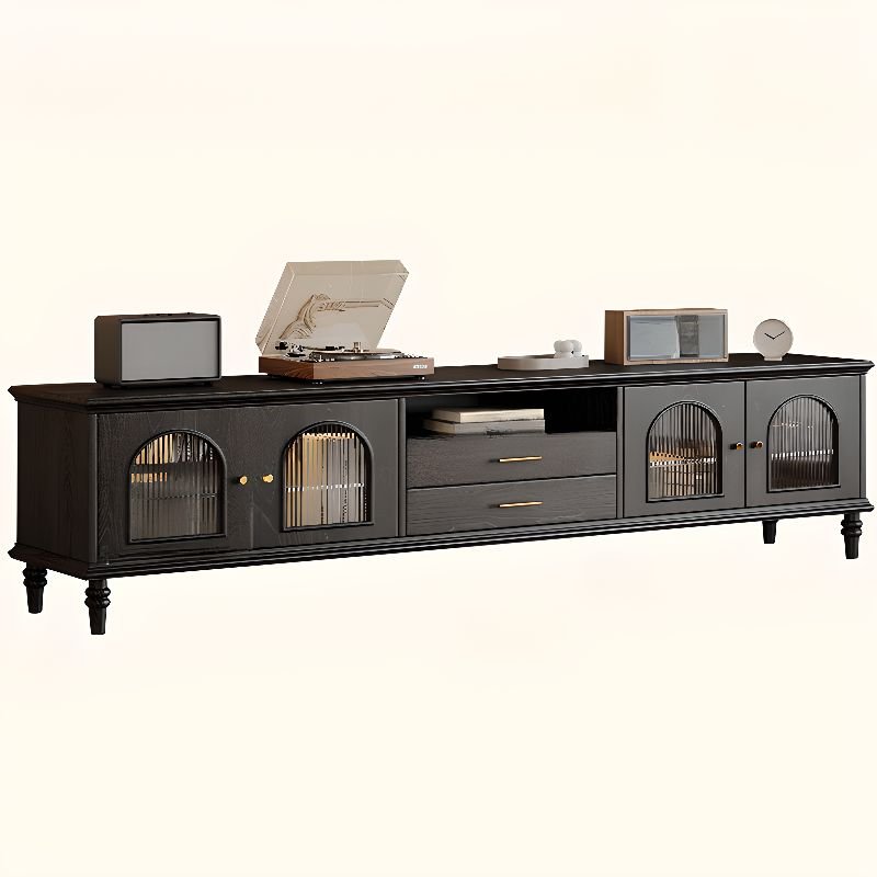 Charcoal Rectangular TV Stand in Lumber with 2 Drawers, 2-Cabinet, Shelf and Accessible Storage, 79"L x 16"W x 23"H