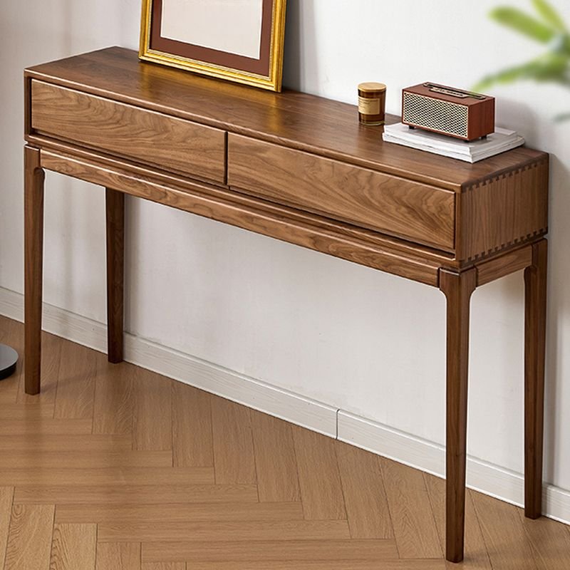 1 Piece Set Dark Wood Finish Solid Wood Standalone Hall Table for Doorway with 2 Drawers, 31"L x 14"W x 35"H, Solid Wood
