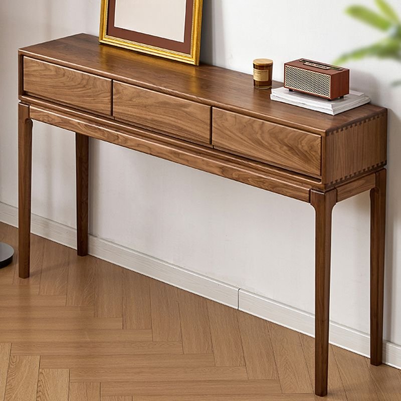 1 Piece Amber Wood Solid Wood Freestanding Accent Console Tables for Admission with 3 Drawers, 59"L x 14"W x 35"H, Solid Wood