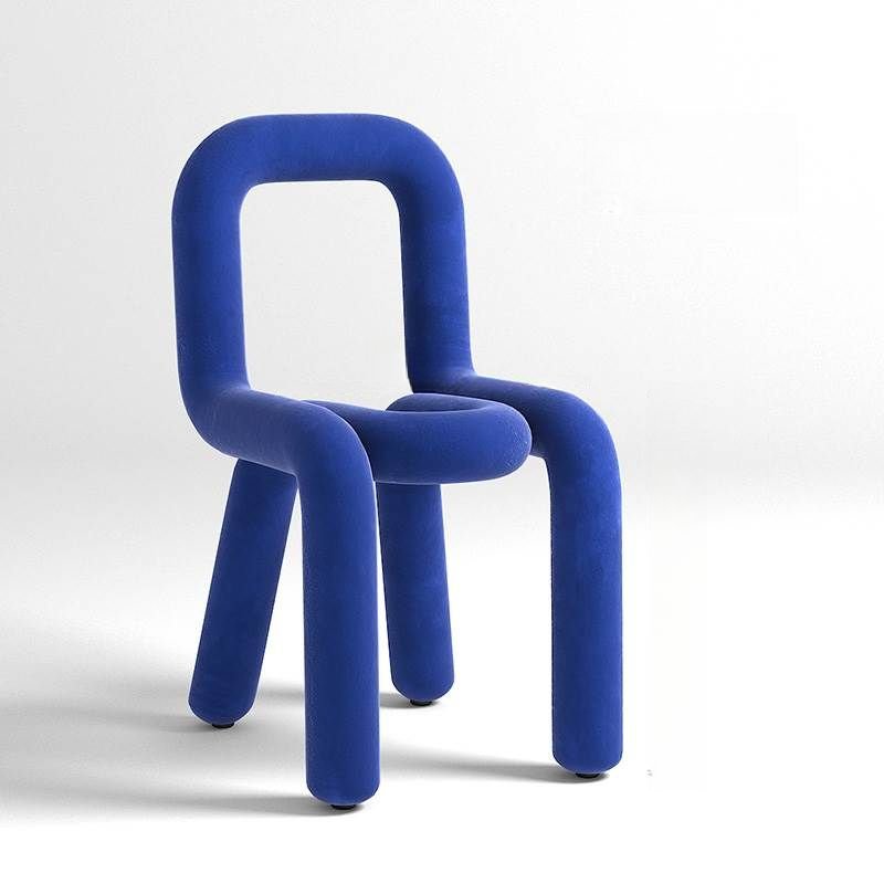 Balanced Armless Chair with Dark Blue Legs and Foot Pads, Blue