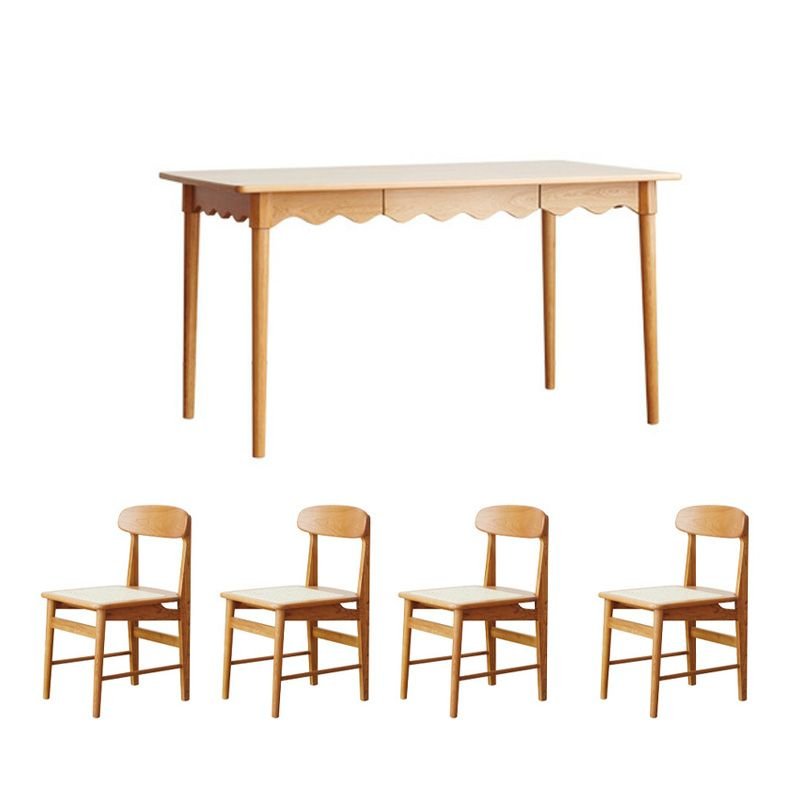 Casual Rectangle Dining Table Set in Warm Wood Finish with a Natural Wood Tabletop, Storage and Back Chairs, Table & Chair(s), 5 Piece Set, 31.9"H x 18.5"W x 19.7"D, 55.1"L x 31.5"W x 29.5"H