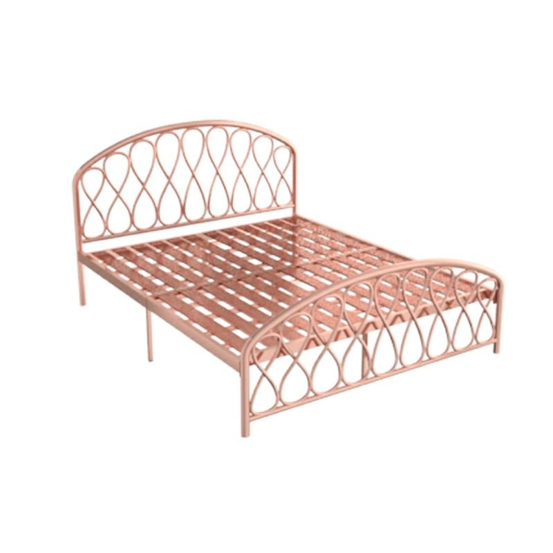 Art Deco Panel Bed Solid Color with Metal Leg and Arched Headboard for Bedroom, Tall, 59"W x 79"L, Rose Gold