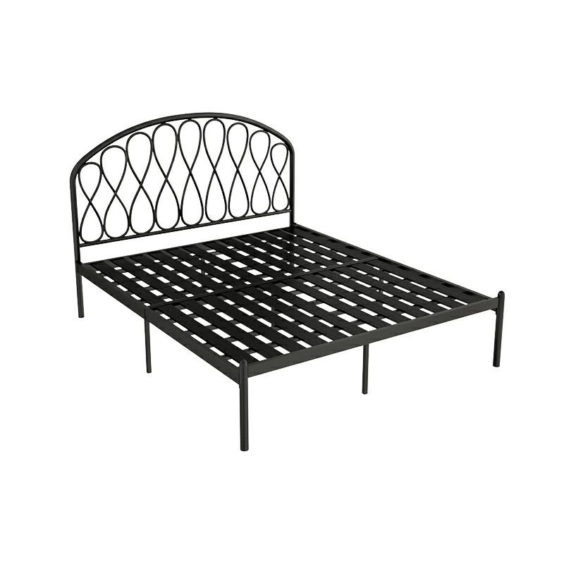 Art Deco Panel Bed Solid Color with Metal Frame and Arched Headboard for Bedroom, Short, 71"W x 79"L, Black