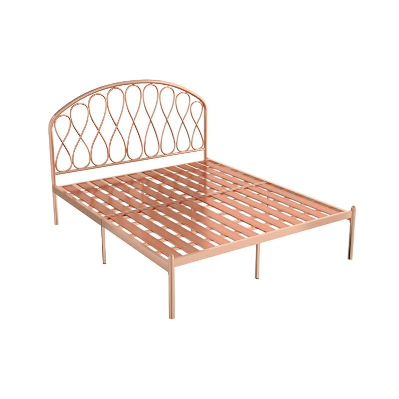 Art Deco Panel Bed Solid Color with Metal Leg and Arched Headboard for Bedroom, Short, 53"W x 79"L, Rose Gold