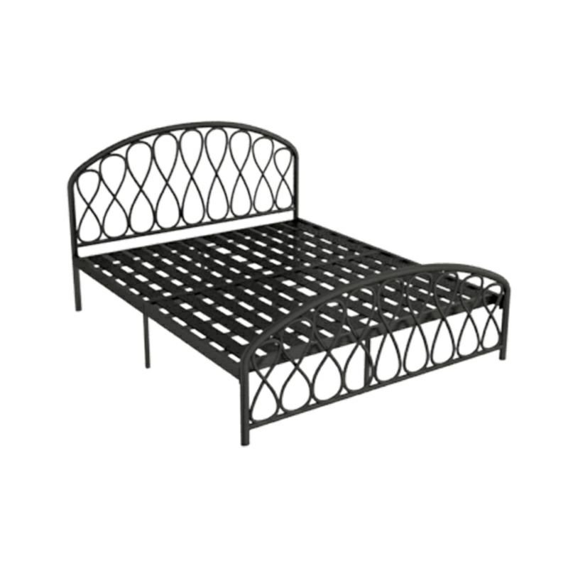 Art Deco Panel Bed Solid Color with Metal Frame and Arched Headboard for Bedroom, Tall, 39"W x 79"L, Black