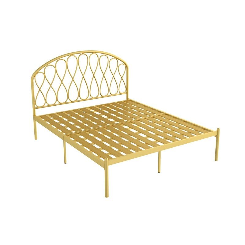 Art Deco Golden Panel Bed Solid Color with Metal Leg and Arched Headboard for Bedroom, Short, 53"W x 79"L