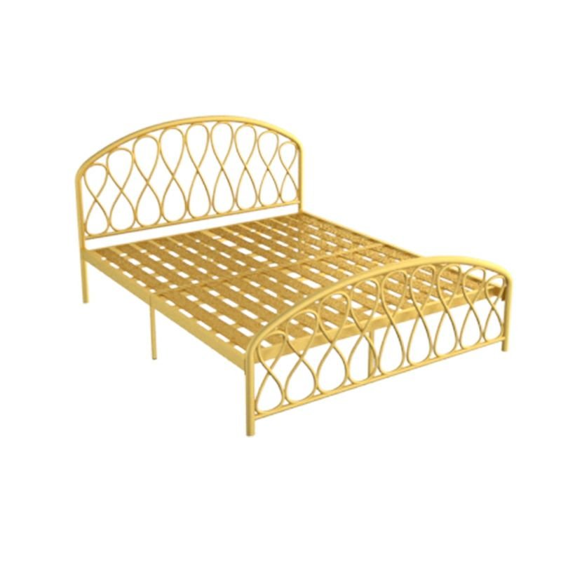Art Deco Gold Panel Bed Solid Color with Metal and Arched Headboard for Bedroom, Tall, 59"W x 79"L