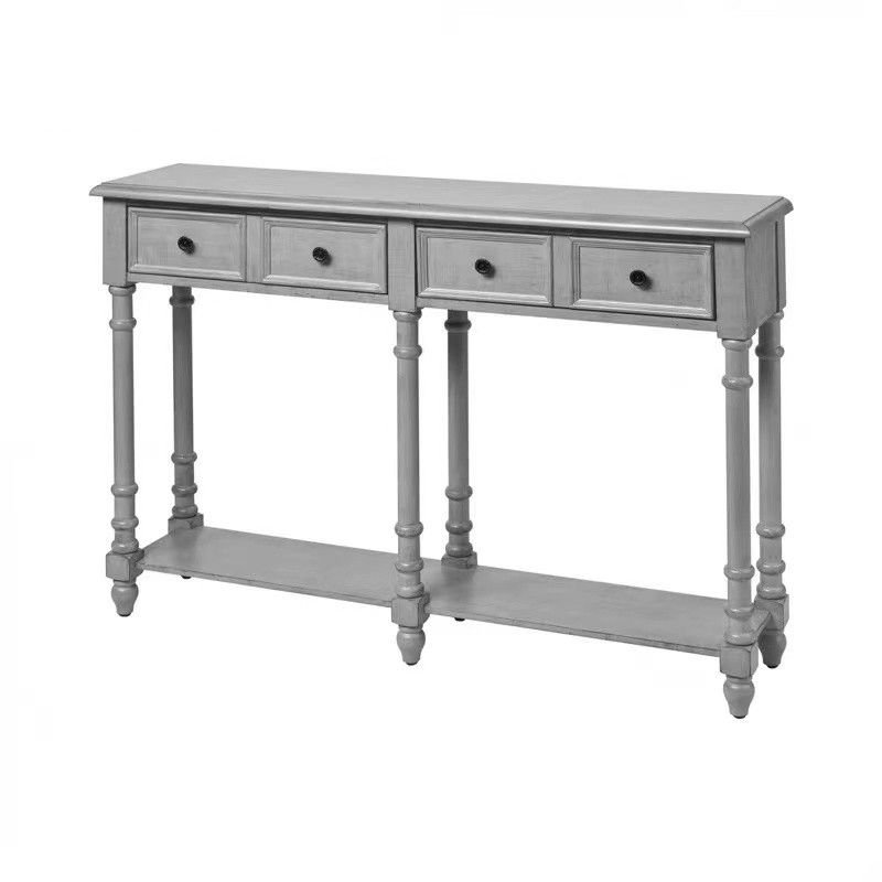 Timber Hall Table with Legs Base, 4 Drawers, and 1 Piece Included, Grey, 47"L x 13"W x 33"H