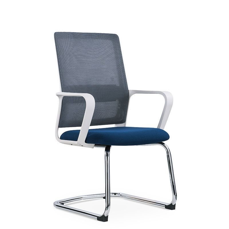 Minimalist Ergonomic Upholstered Office Desk Chairs in Dark Gray with Arms and Lumbar Support, Gray/ Blue, Electroplate, Without Headrest, Casters Not Included
