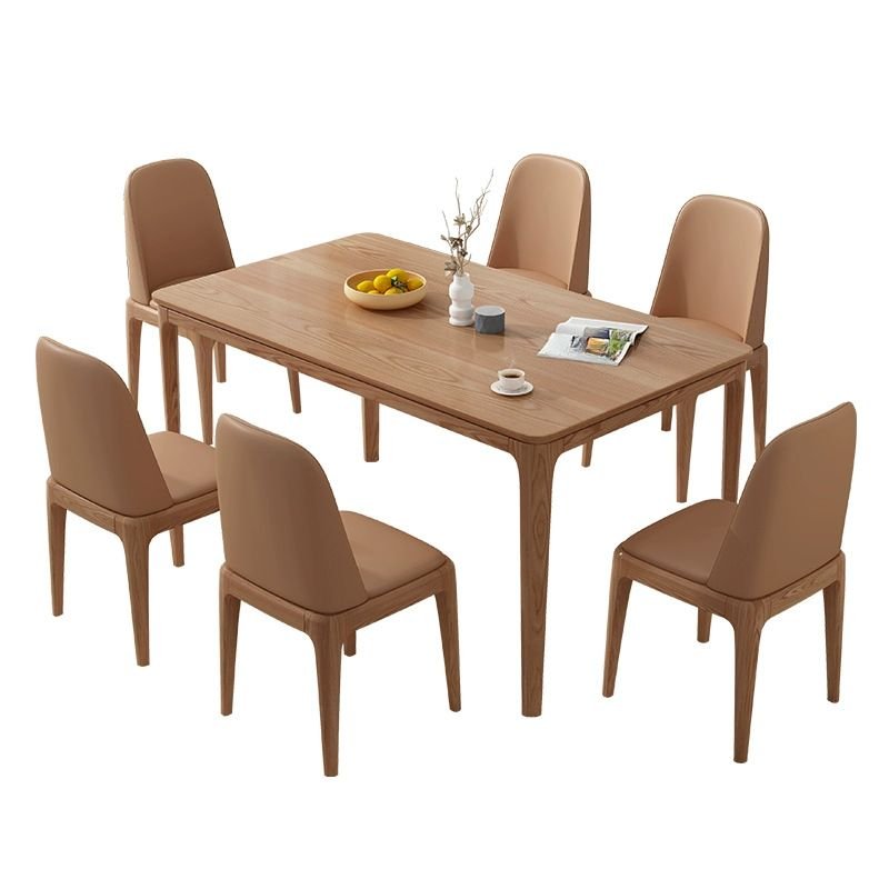 Casual Medium Wood Dining Table Set with Wood Rectangle Table for 4 People, Table & Chair(s), 7 Piece Set, 63"L x 31.5"W x 29.5"H
