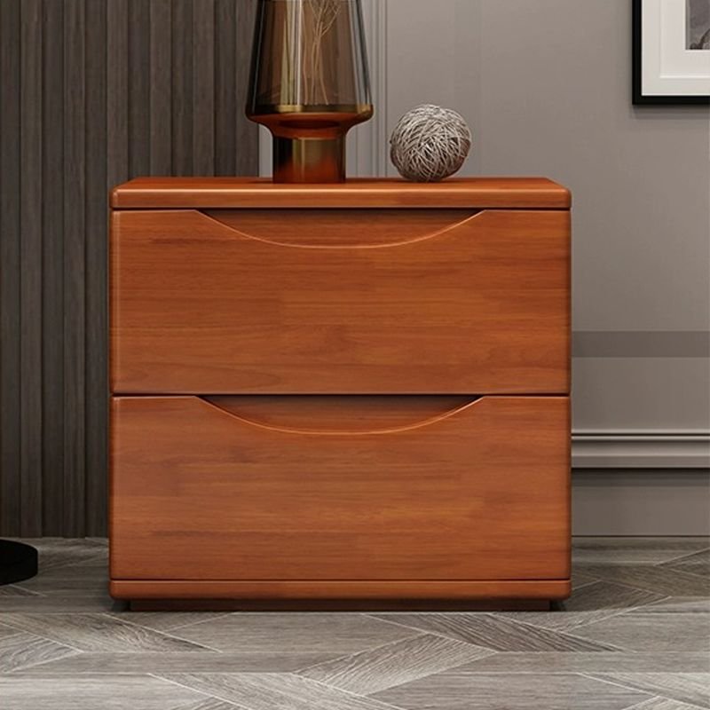 Trendy Rubberwood Drawer Storage Nightstand 2 Tiers, Medium Wood, 2 Drawers, 14"L x 16"W x 17"H