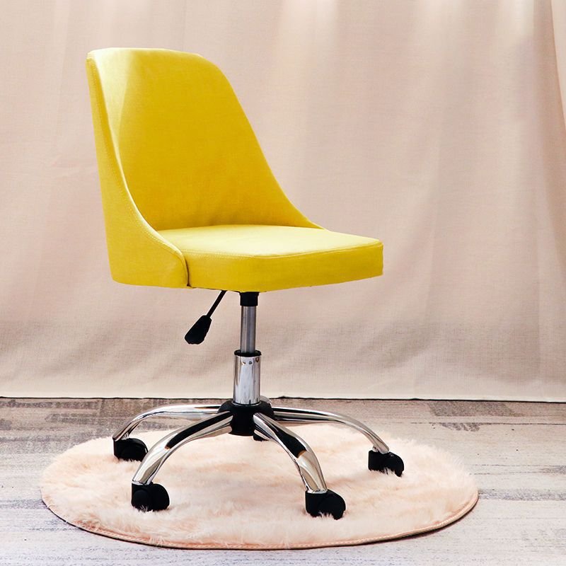 Minimalist Ergonomic Upholstered Study Chair in Yellow with Casters, Fabrics, Yellow
