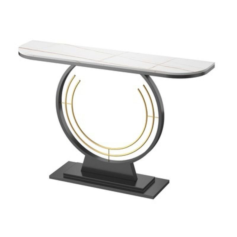 Semi Circle Standing Console Table Desk 1 Piece Set, White Gold, 59"L x 12"W x 31"H