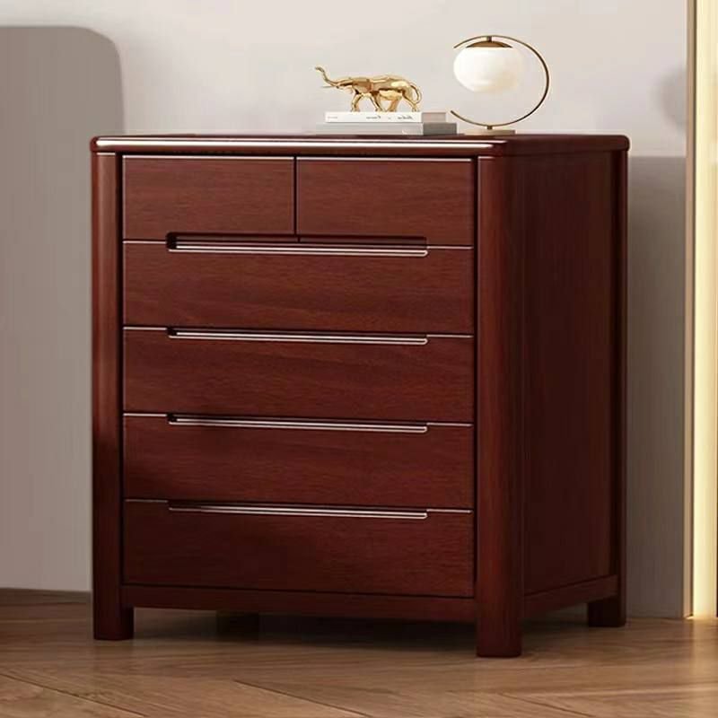 6 Drawers Contemporary Bleached Wood Horizontal Lingerie Chest, 47"L x 18"W x 42"H, Red Brown