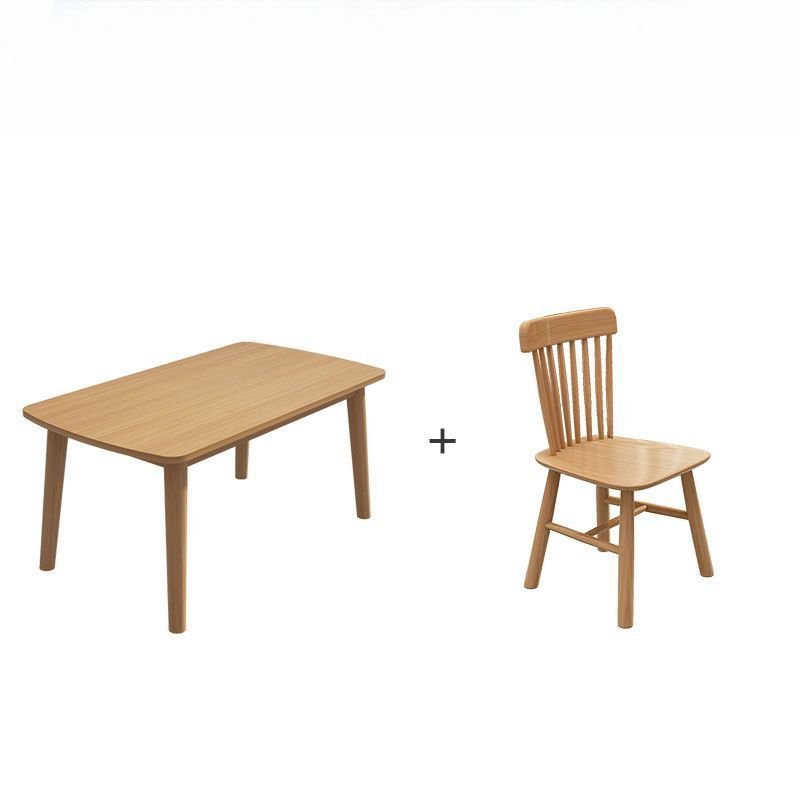 Casual Dining Table Set with Windsor Back in Natural Finish Rubberwood, Table & Chair(s), 5 Piece Set, 33.9"H x 17.7"W x 17.7"D, 47.2"L x 23.6"W x 29.5"H