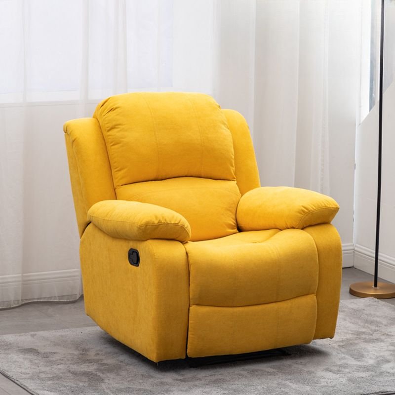 Yellow Solid Color Swivel Timber Chair Recliner with Independent Back Movement, Locking Back Angle & Lumbar Support, Linen