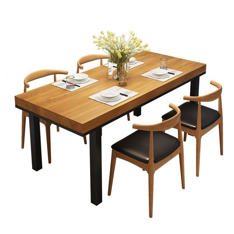 Casual Rectangle Dining Table Set in Medium Wood with Fixed Table, 4 Legs and a Tabletop in Wood, Table, 1 Piece, 63"L x 31.5"W x 29.5"H