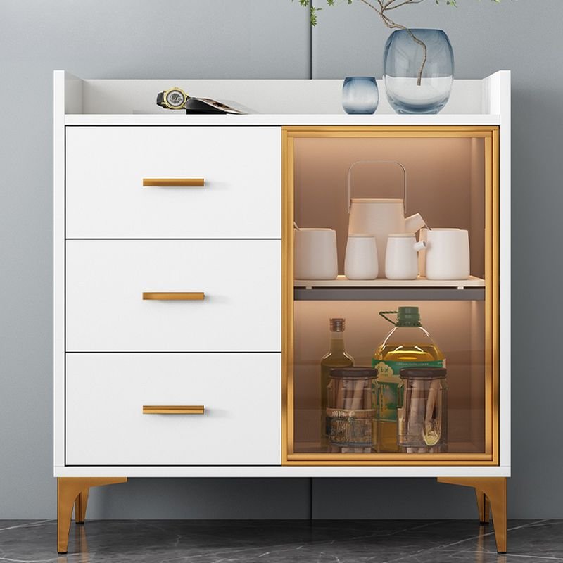 1 Shelf Contemporary Narrow White Ground Sideboard with Glass Doors & Compartment, 31"L x 14"W x 35"H