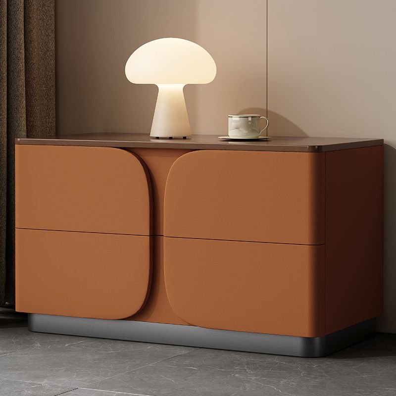 Amber Color Natural Wood Art Drawer Storage Bedside Table, 20"L x 16"W x 20"H