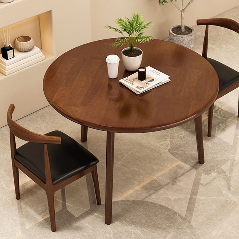 3-piece Round Dining Table Set with Three Legs, a Natural Wood Tabletop and Upholstered Chairs, Table & Chair(s), 31.5"L x 31.5"W x 29.5"H, Nut-Brown