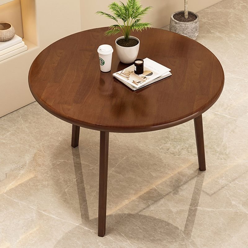 Simple Rounded Dining Table Set with 3 Legs, Fixed and a Natural Wood Top in Auburn, Table, 1 Piece, 27.6"L x 27.6"W x 29.5"H, Nut-Brown
